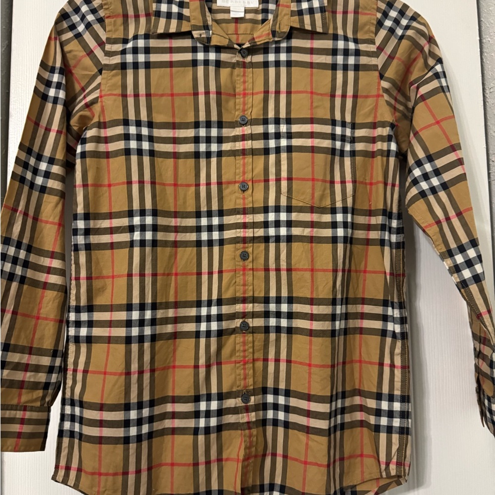 Burberry Classic Tan and Black Plaid Button Down Shirt